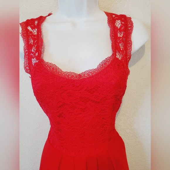 ANGVNS Red Lace Back Ciffon Long Gown Maxi Dress Medium - Picture 5 of 7
